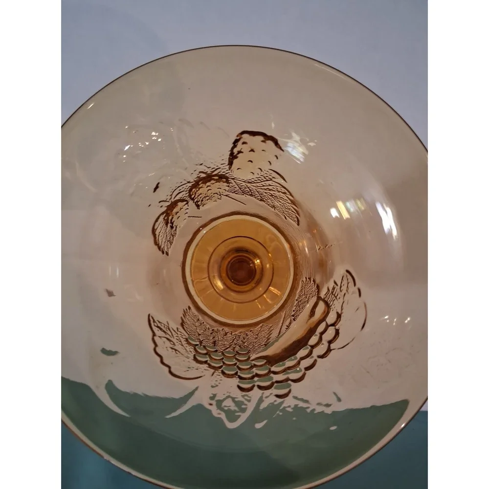 Vintage Amber‎ Glass Harvest Grape Footed Vase Flared Rim Mid Century Modern 6in